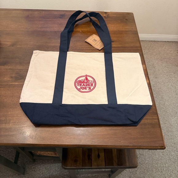 Trader Joe’s | Canvas Tote Bag in Cream and Navy - Picture 3 of 7